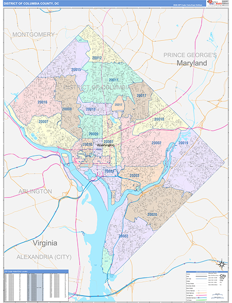 District of Columbia County, DC Zip Code Map